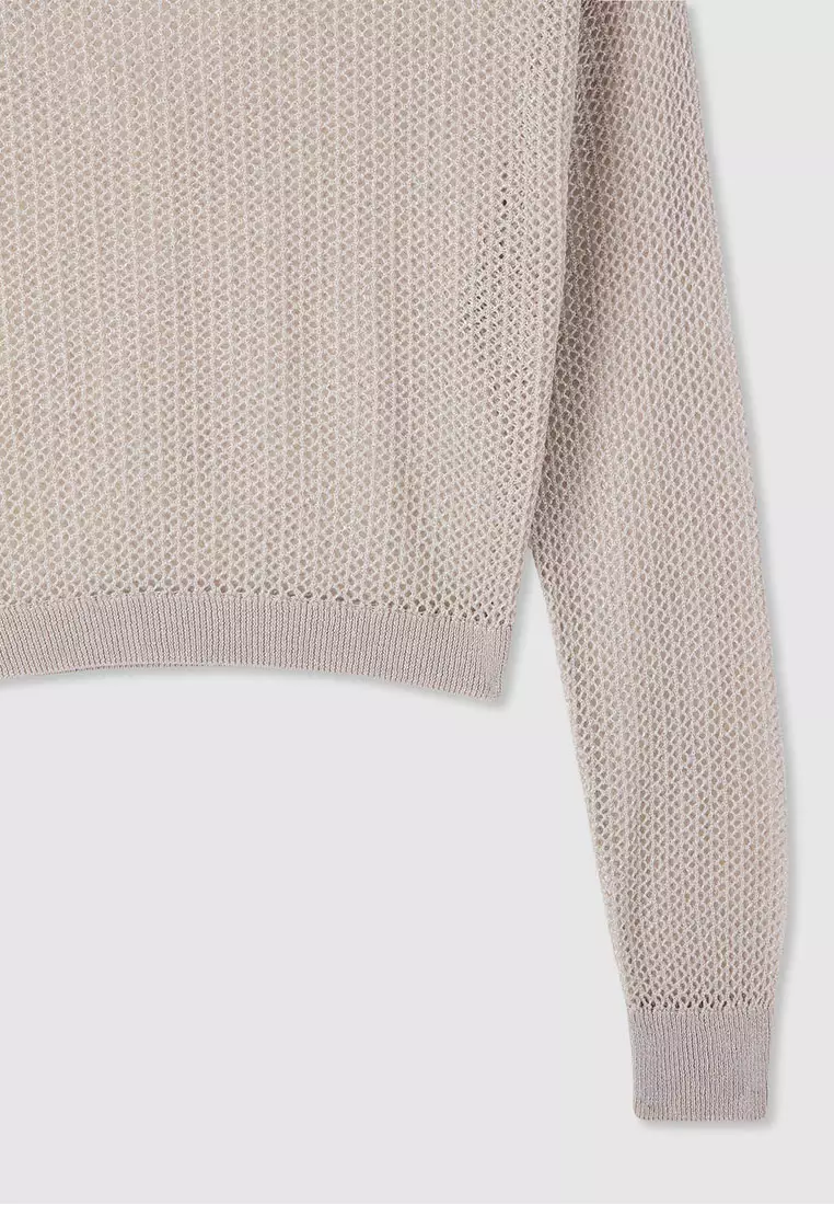 Women's Mesh Shimmer Long Sleeve Crop Top