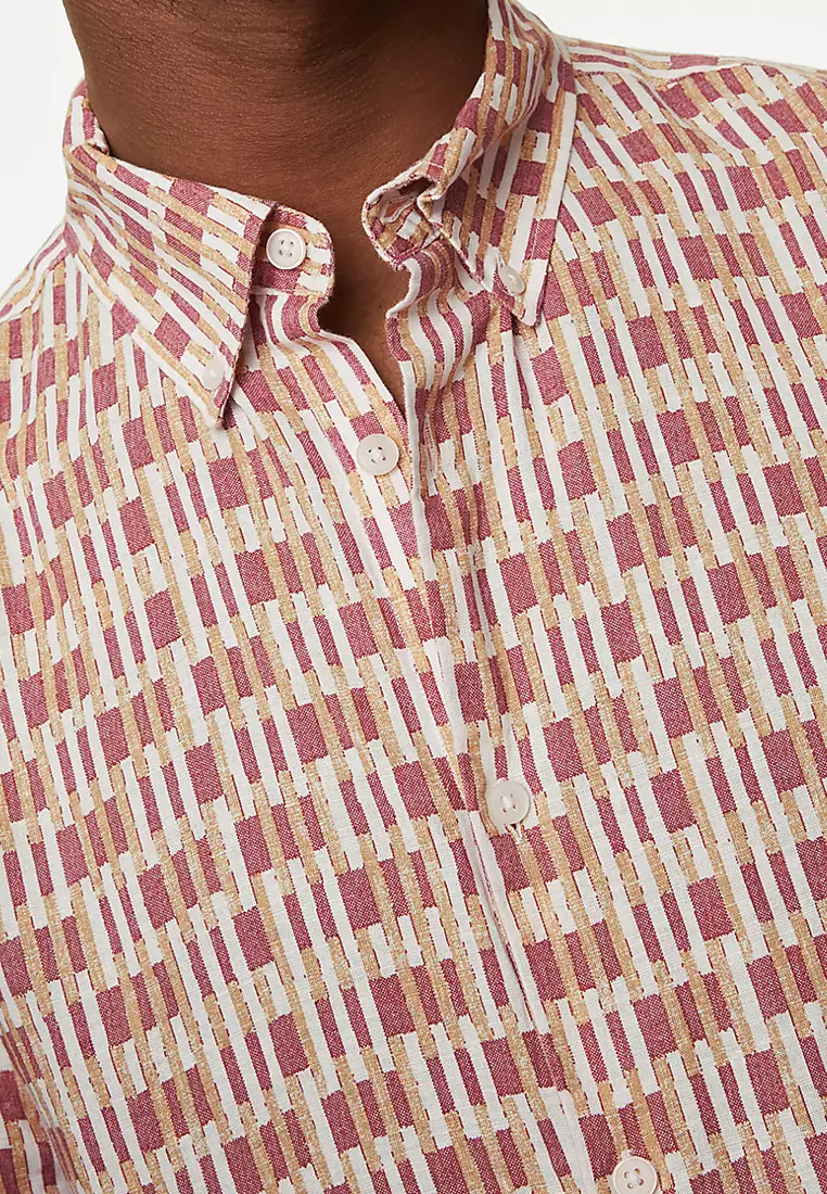 Easy Iron Cotton Linen Blend Print Shirt