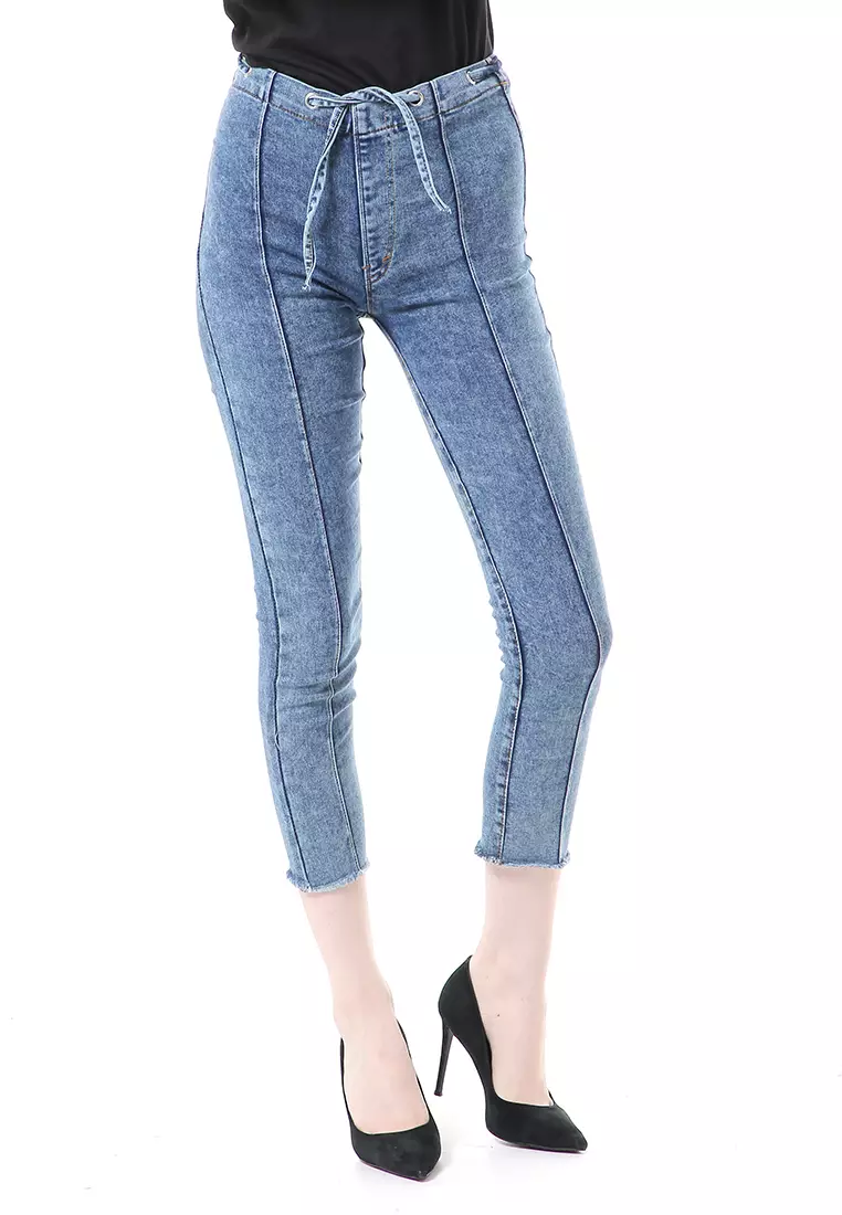 Anita Celana Jeans High Waist Bawahan Wanita Motif Polos Regular Fit - Snow Biru