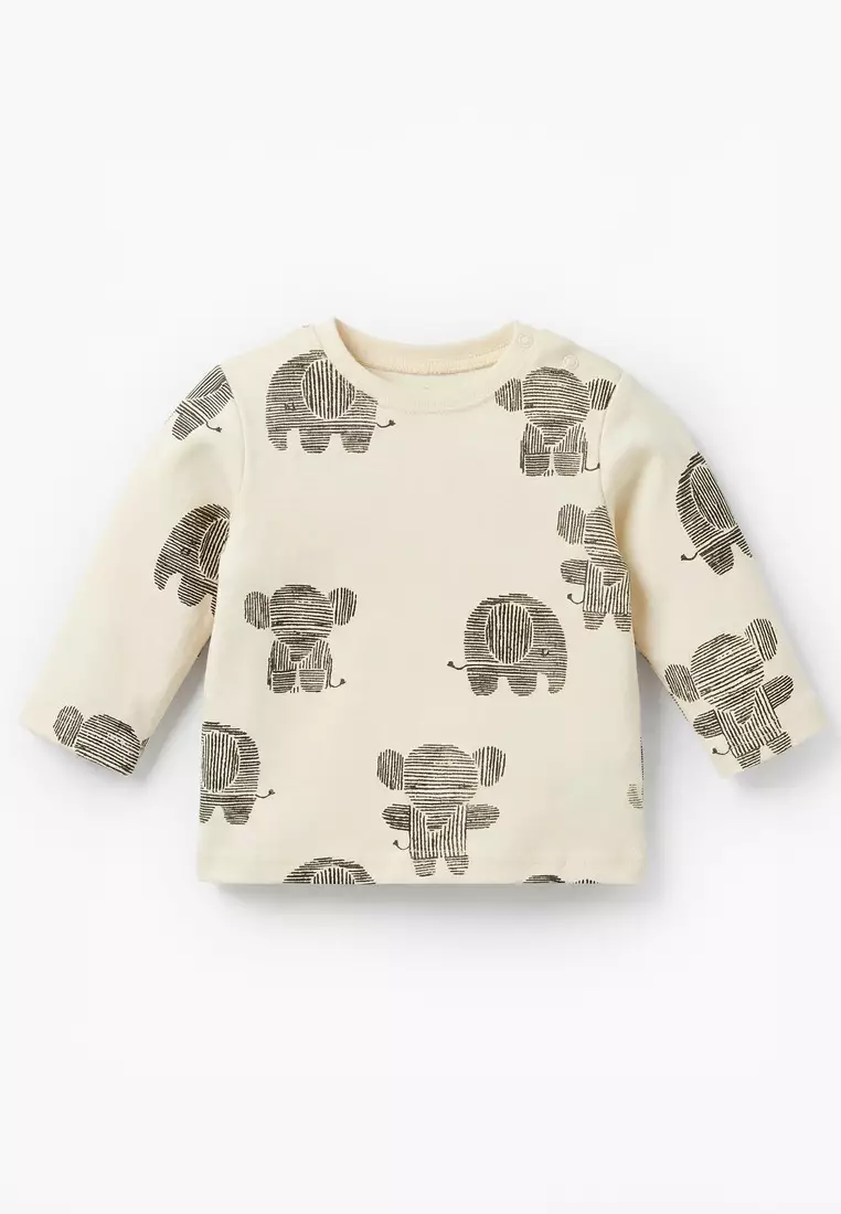 Babyshop Juniors Cotton Round Neck Long Sleeves Pyjama Set With Elephant Print