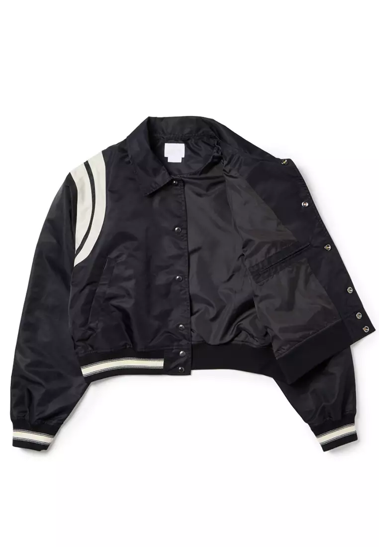 Flag Women Black Women Nylon Varsity Jacket