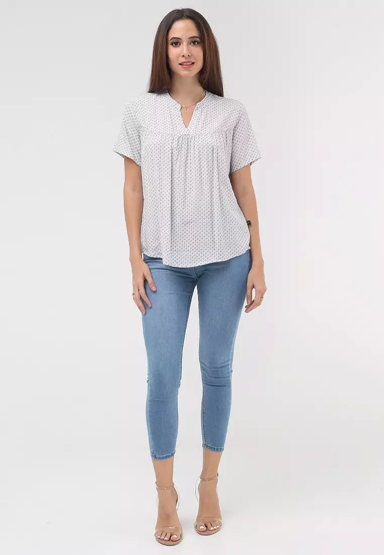 Woven Printed Rayon Short Sleeve Blouse