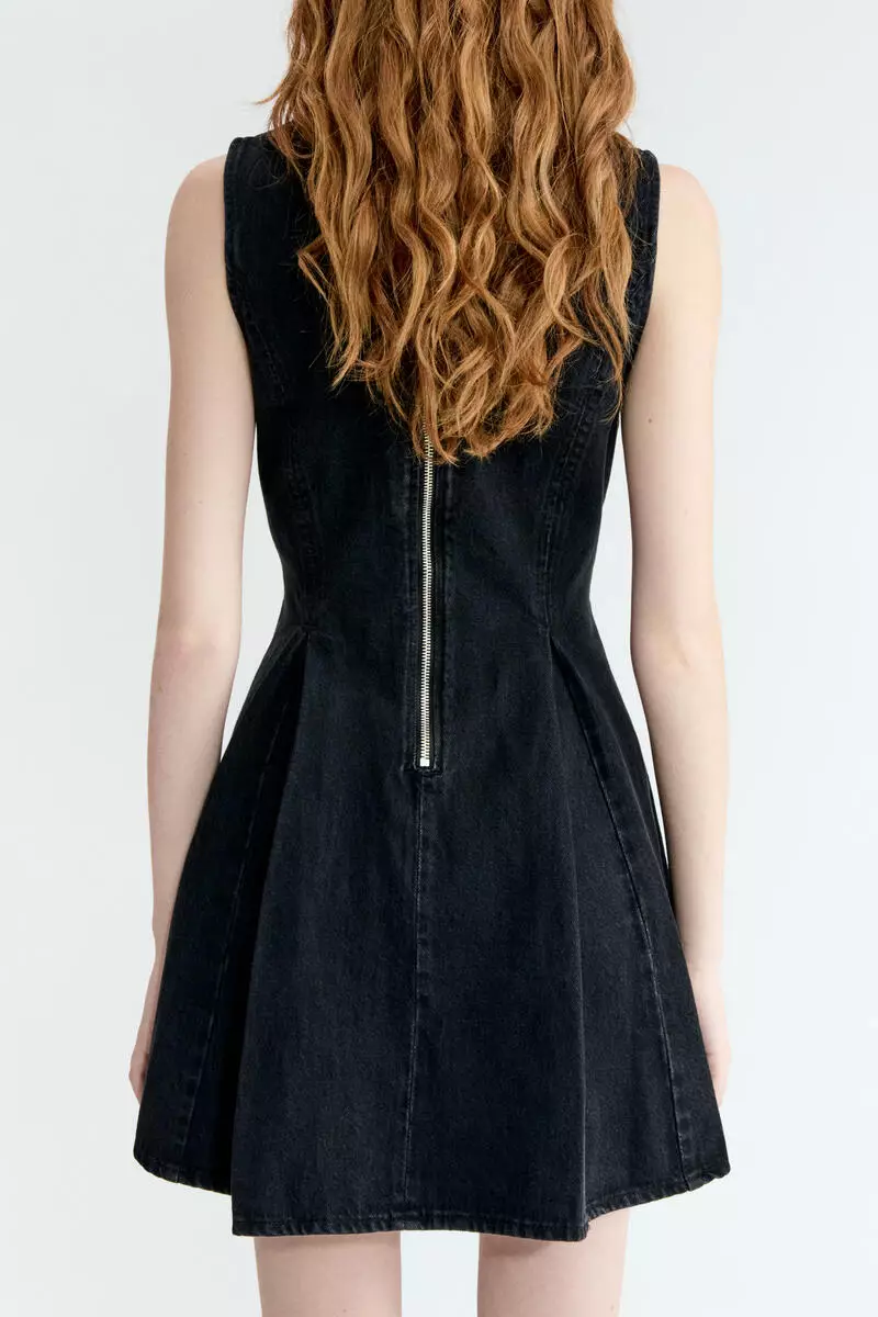 Flared-skirt denim dress
