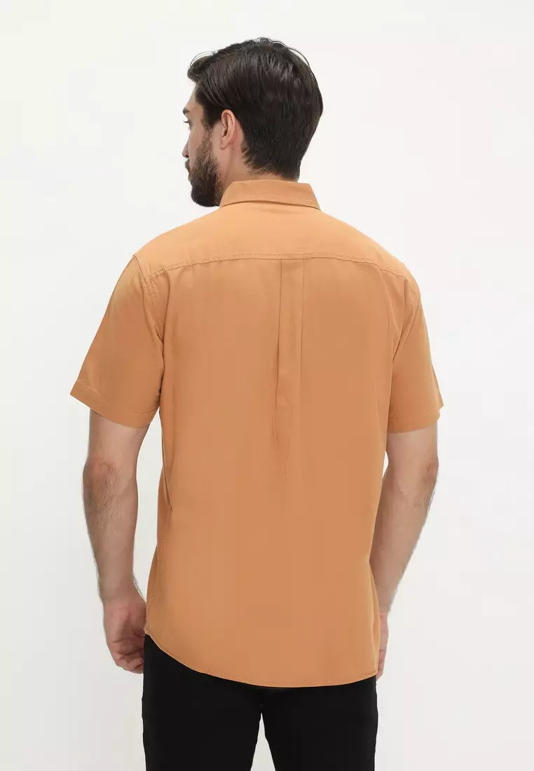 POLICE Kemeja Polos Cotton Orange Muda Regular Fit Pria
