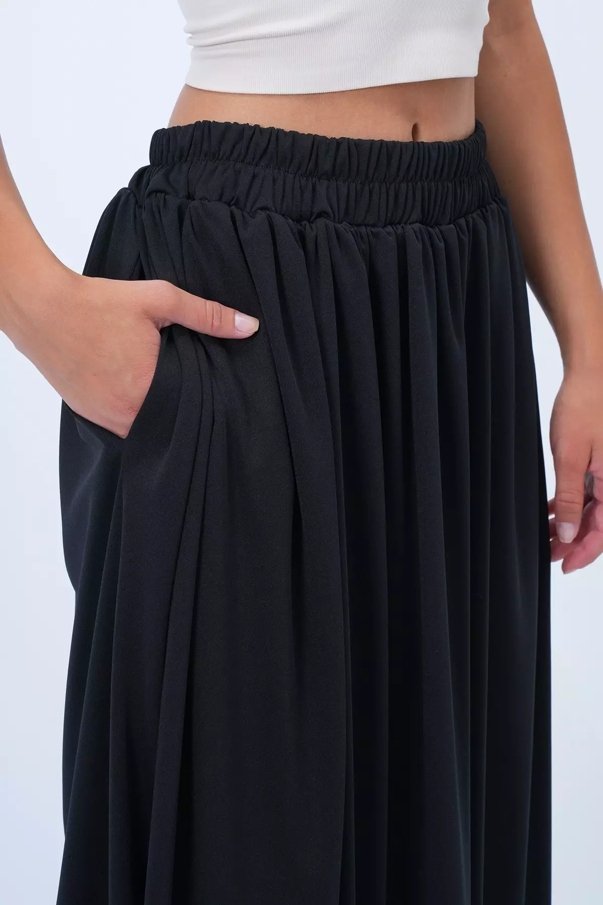 Women'S Black Double Pocket Lined Maxi Size Bubble Skirt Alc-X14348