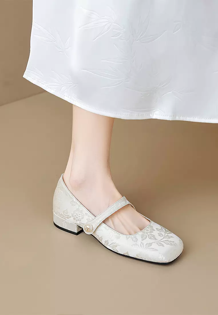 2.5CM Pearl Strap Satin Mary Jane Shoes WW633-1