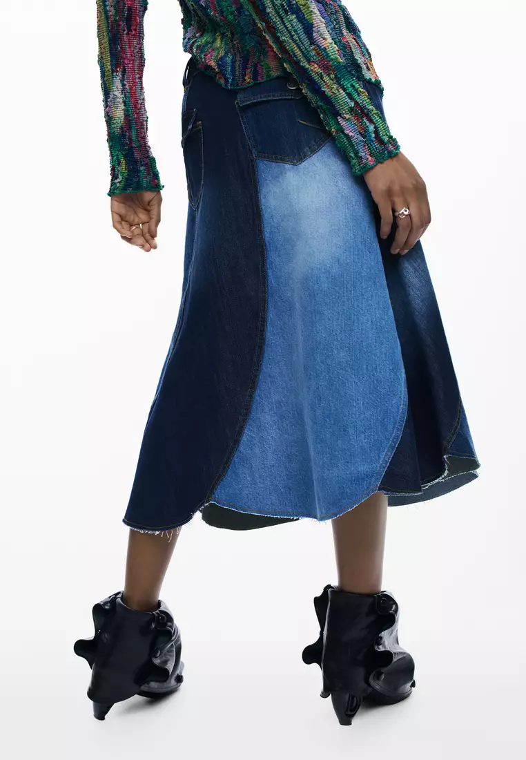 Denim patch skirt