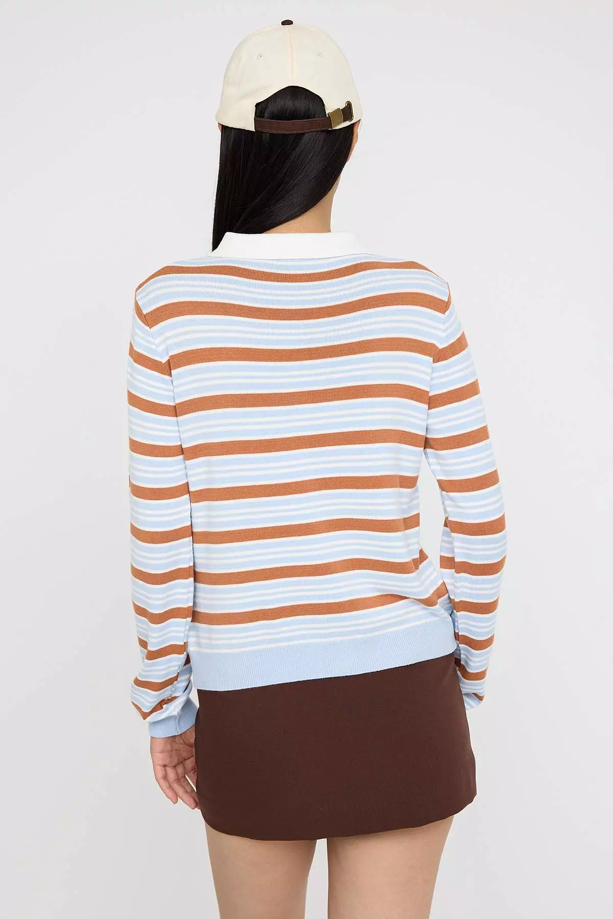 Teen Brown Crop Premium/Special Yarn Color Block Fitted/Full Body Knit Cardigan