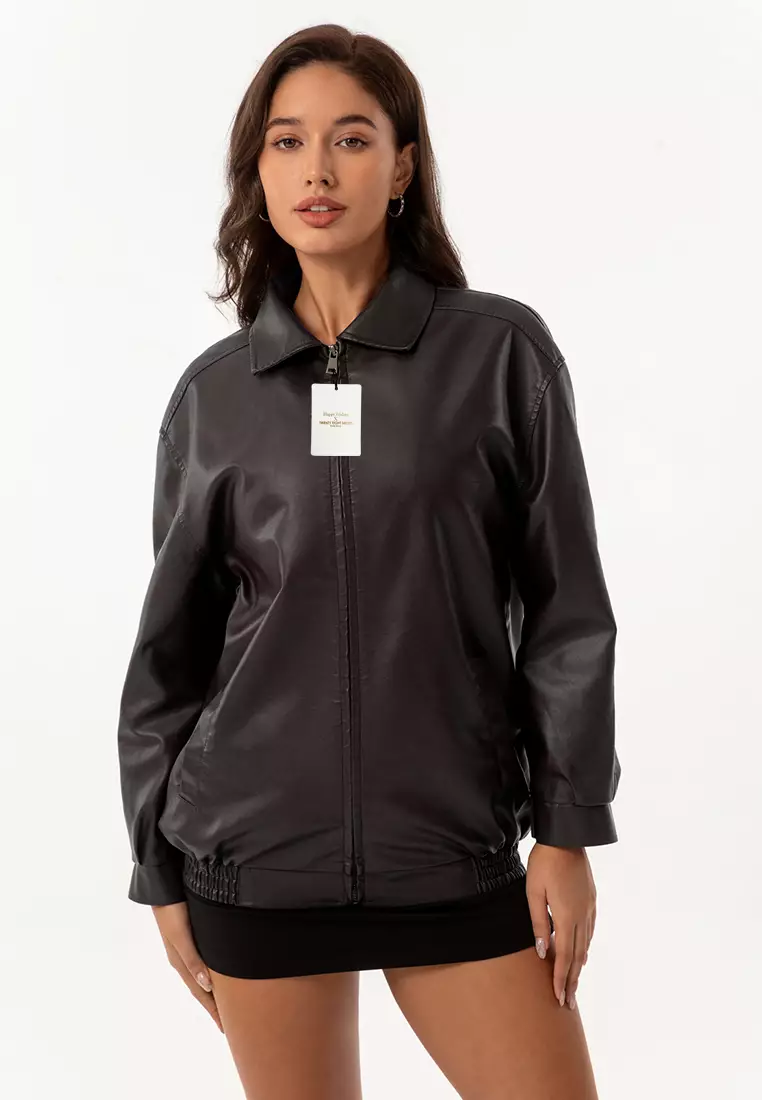 Oversized Faux Leather Jacket AD-N24S06