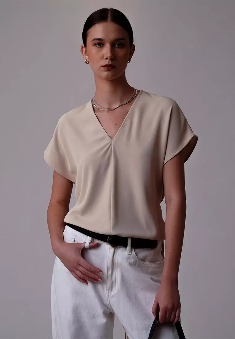 Women's Flowy Belted Blouse with Side Slits