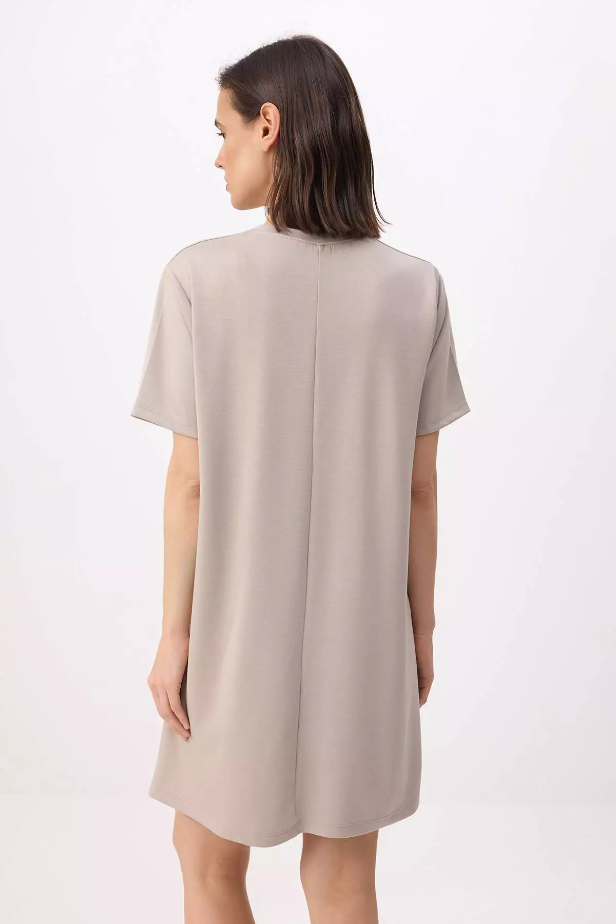 Stone Soft Ribbed Shift/Straight Cut Mini Knitted Dress Twoss25El778