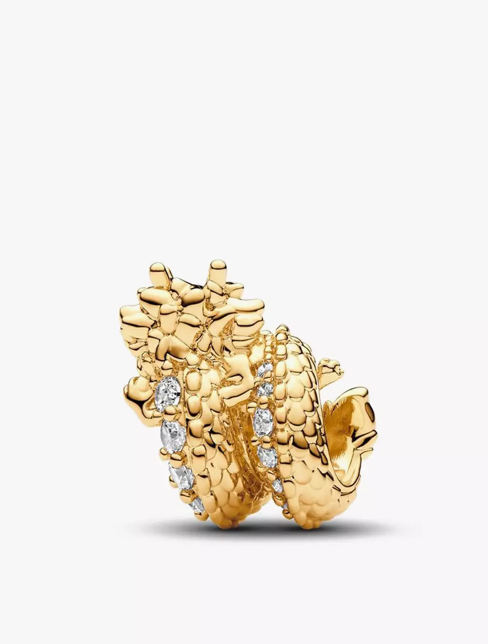 Dragon 14k gold-plated charm with fuchsia rose crystal and clear cubic zirconia