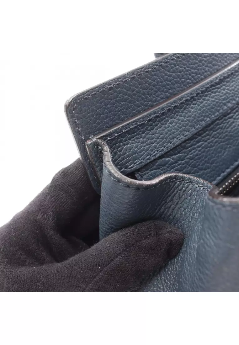 Pre-Loved Celine luggage micro shopper Handbag tote bag leather Navy
