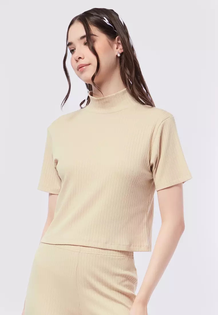 High neck short deals sleeve top