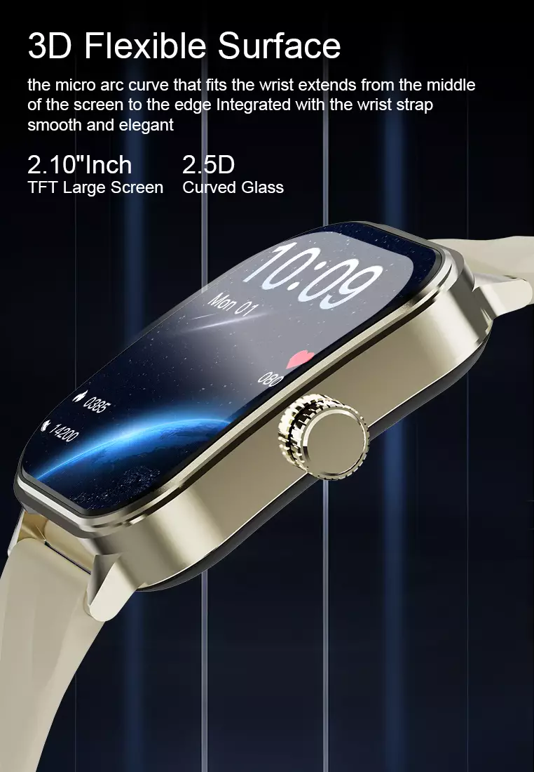 Smart Watch U9 2.1 inch 3D Flexible Surface Bluetooth Calling Temperature Measurement Jam Pintar Khaki