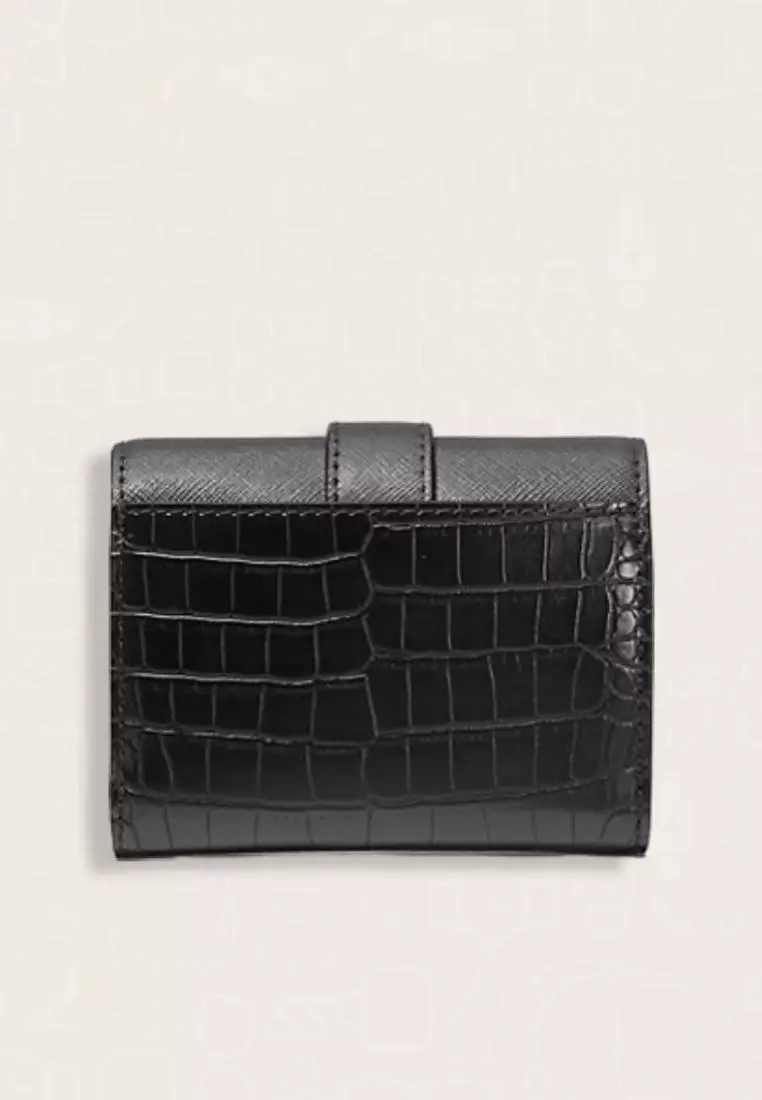 Michael Kors Carmen Medium Crocodile Embossed Tri-Fold Envelope Wallet Black