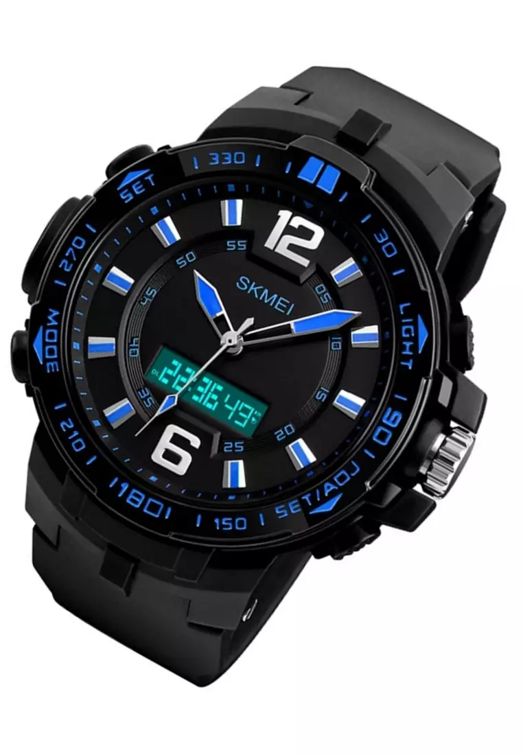 Jam Tangan Kasual Analog Digital Pria LED Waterproof 50m Strap Tali Material ABS PU BO23 ORIGINAL