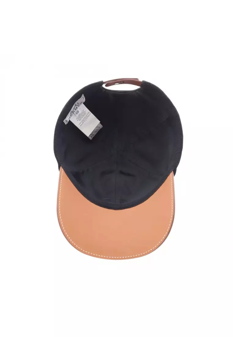 Pre-Loved Hermès Riley cap wool leather black light brown