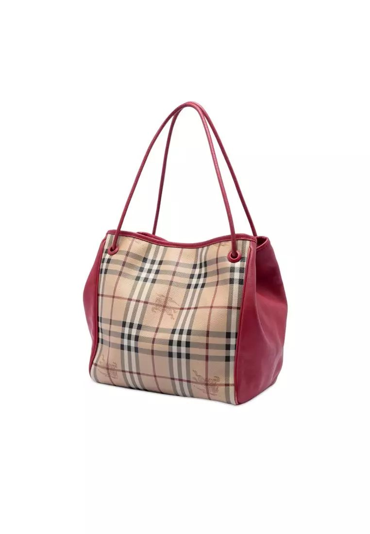 Pre-Loved Burberry Small Leather Trimmed Haymarket Check Coated Canvas Canterbury Tote