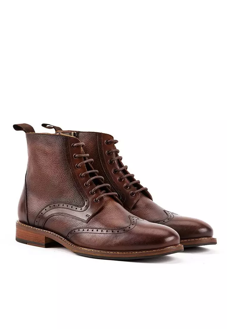 Kunsto men's leather classic brogue boots top