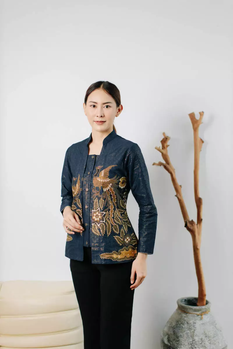 Kalyna Navy Blouse Wanita  Foil