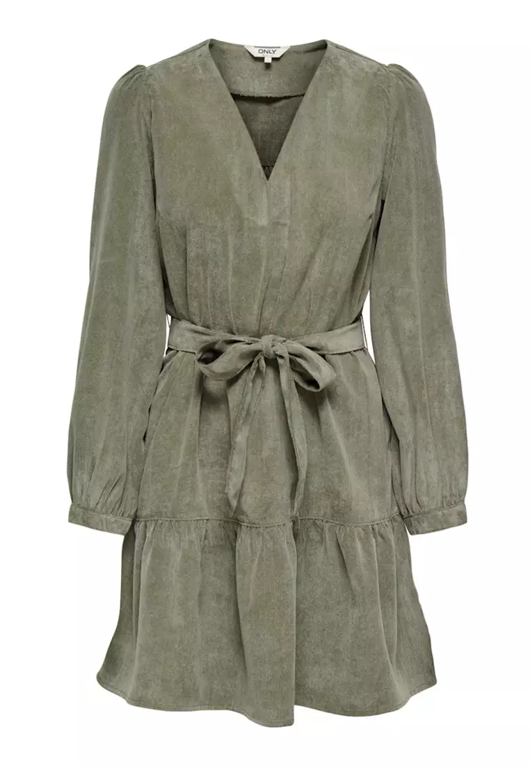 Long Sleeve Cord Belt Dress