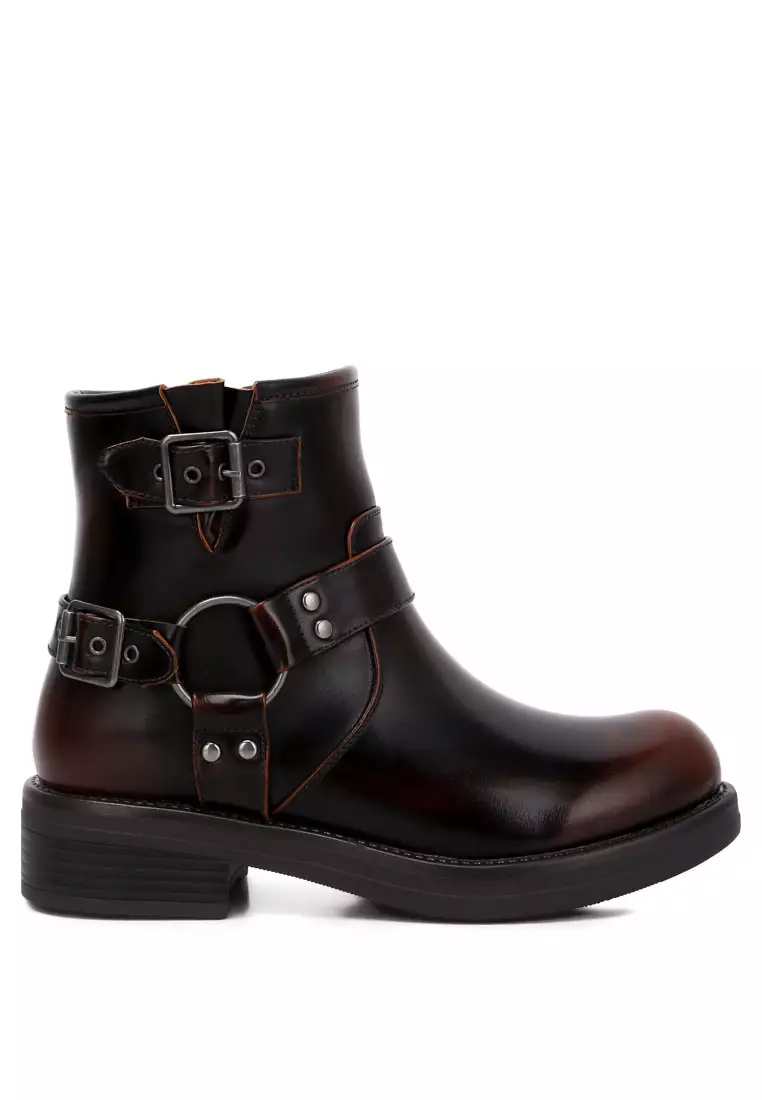 Discount on London Rag  shoes - SKU: Brushed Faux Leather Pin Buckle Boots In Brown