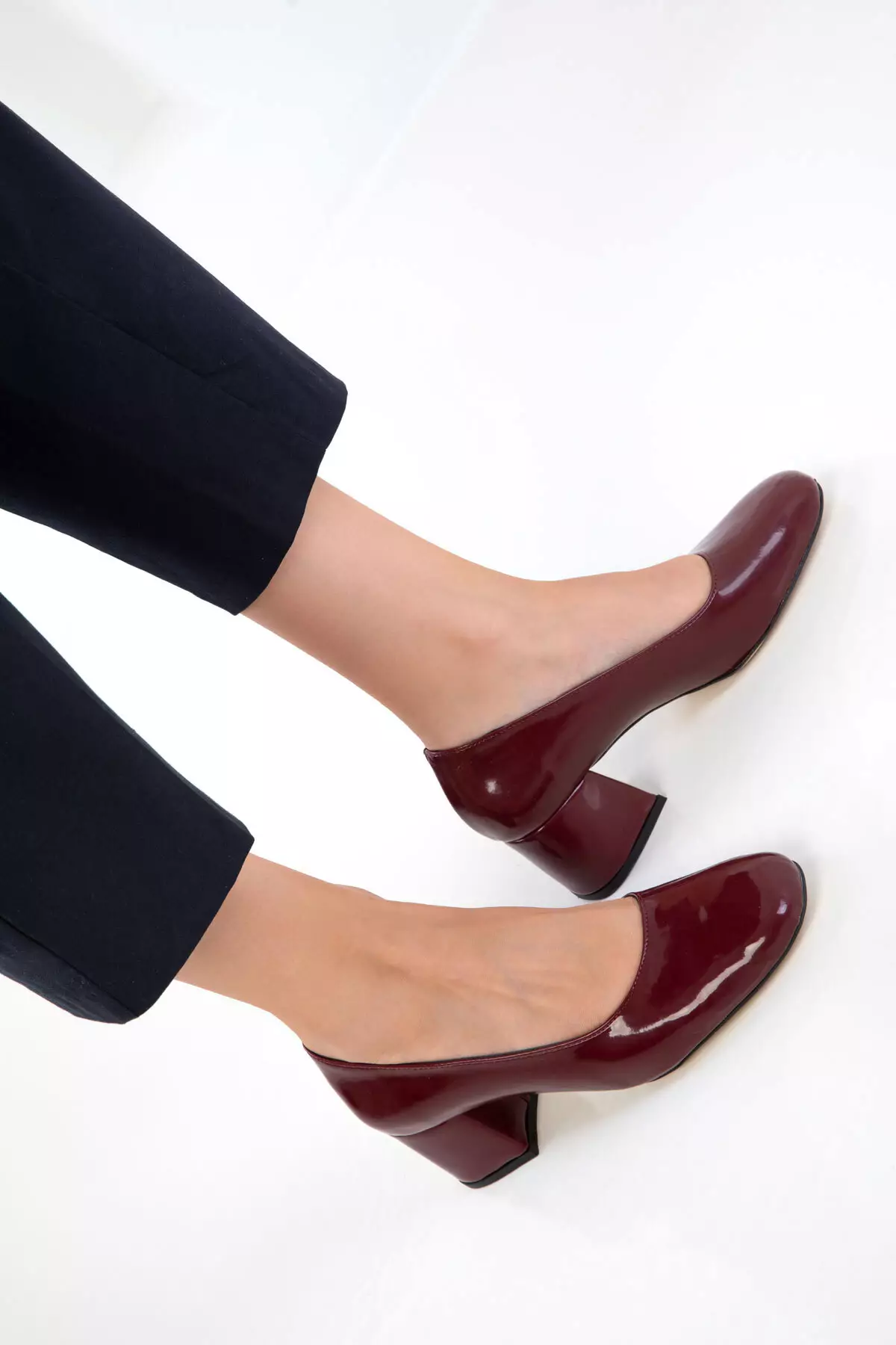 Burgundy Patent Leather Women'S Classic Heeled Shoes 20808