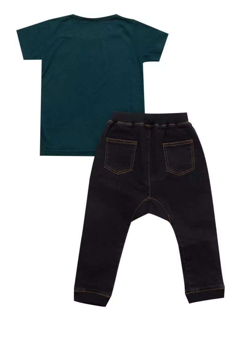 Boy Deer T shirt and Destroy Denim Long Pants