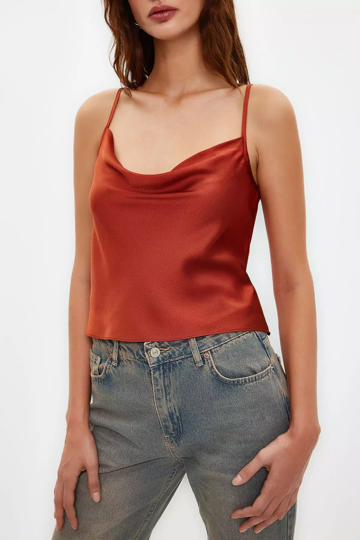 Tile Strap Lace Collar Satin Woven Blouse TWOSS19BB0161