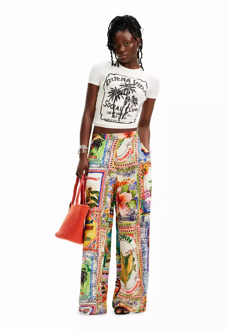 Stella Jean wide leg postcard trousers 