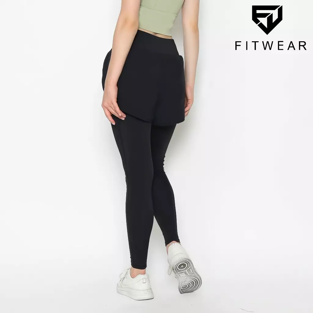 Fitwear - Celana Lari + Inner Legging Olahraga Wanita KATE LAYERED - BLACK