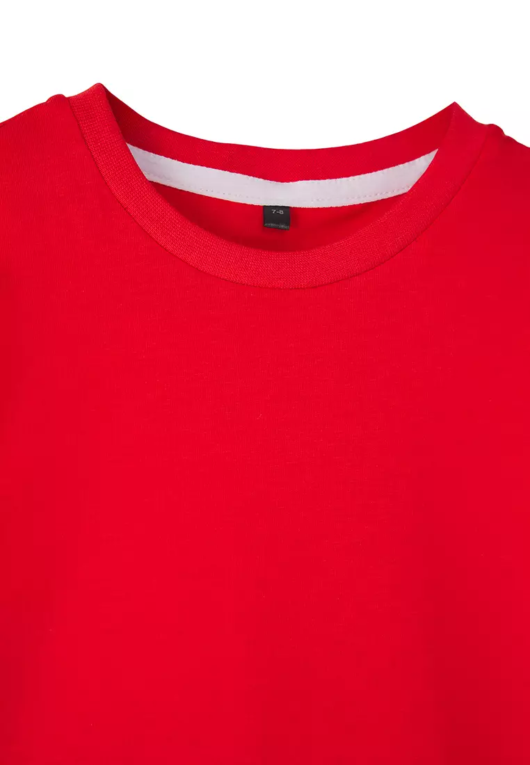 Red-White Boy's T-Shirt 100% Cotton Short Sleeve Knitted