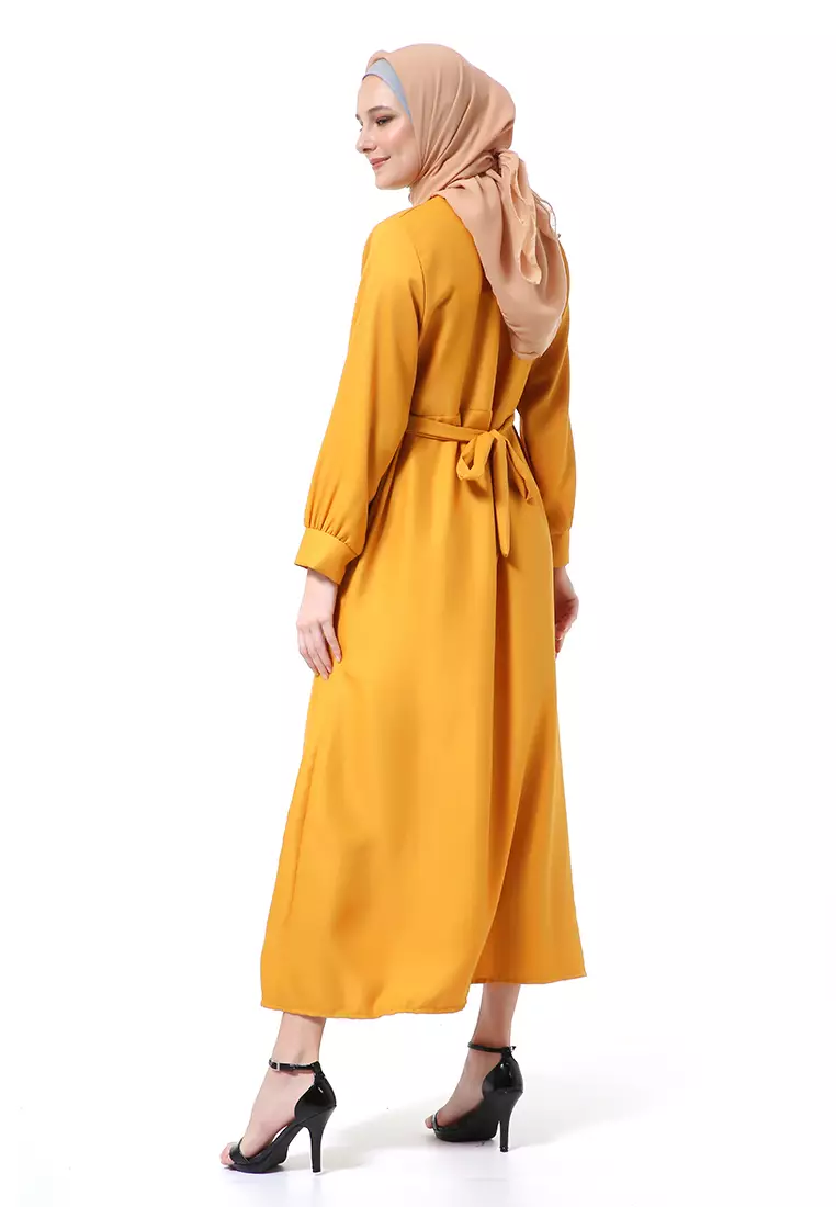 Kiyah Dress Button Muslimah Atasan Wanita Long Sleeve Premium Quality - Mustard