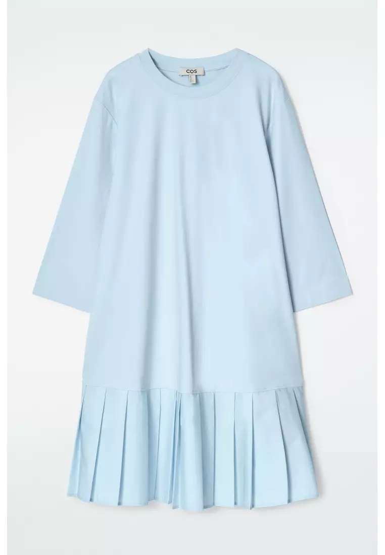 PLEATED DROPPED-WAIST T-SHIRT DRESS