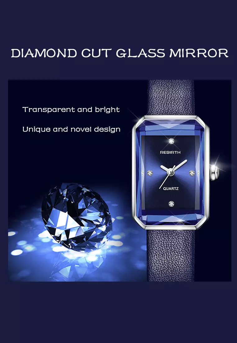 Jam Tangan Wanita Mewah Kasual Square Display Kuarsa Tali kulit dengan gelang gratis