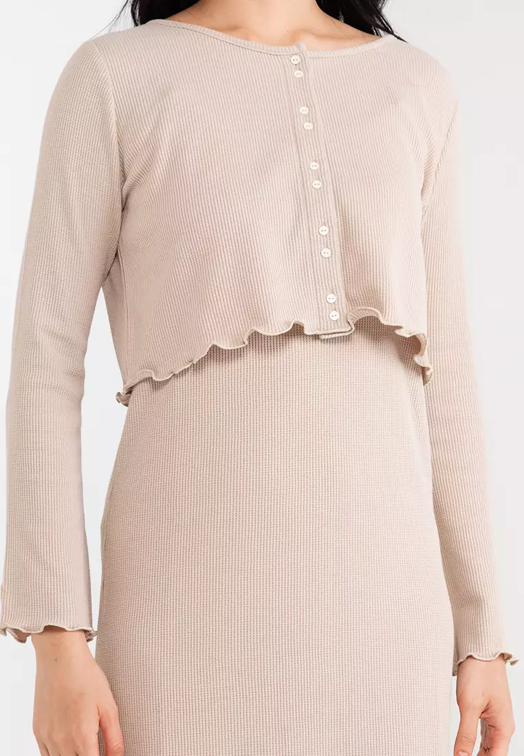 Waffle Cardigan Layered Long Dress