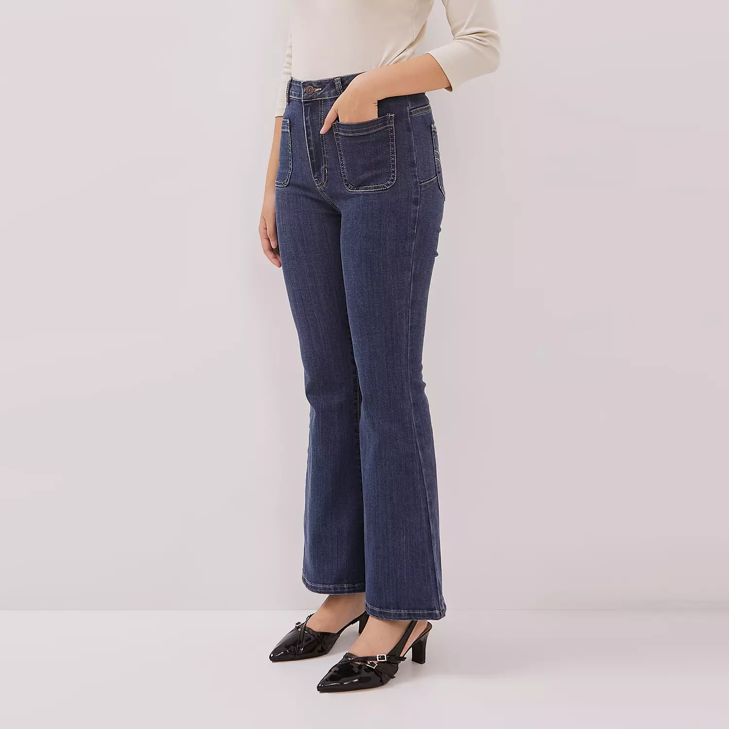 DUST Celana Bell Bottom Denim Laluna Medium Dark Blue (D.3833)