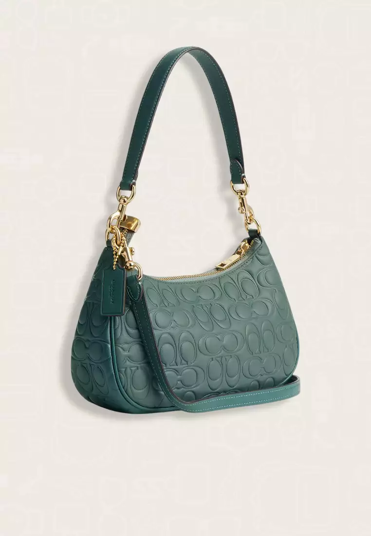 Coach Teri Shoulder Bag In Blocked Signature Leather Dark Turquoise