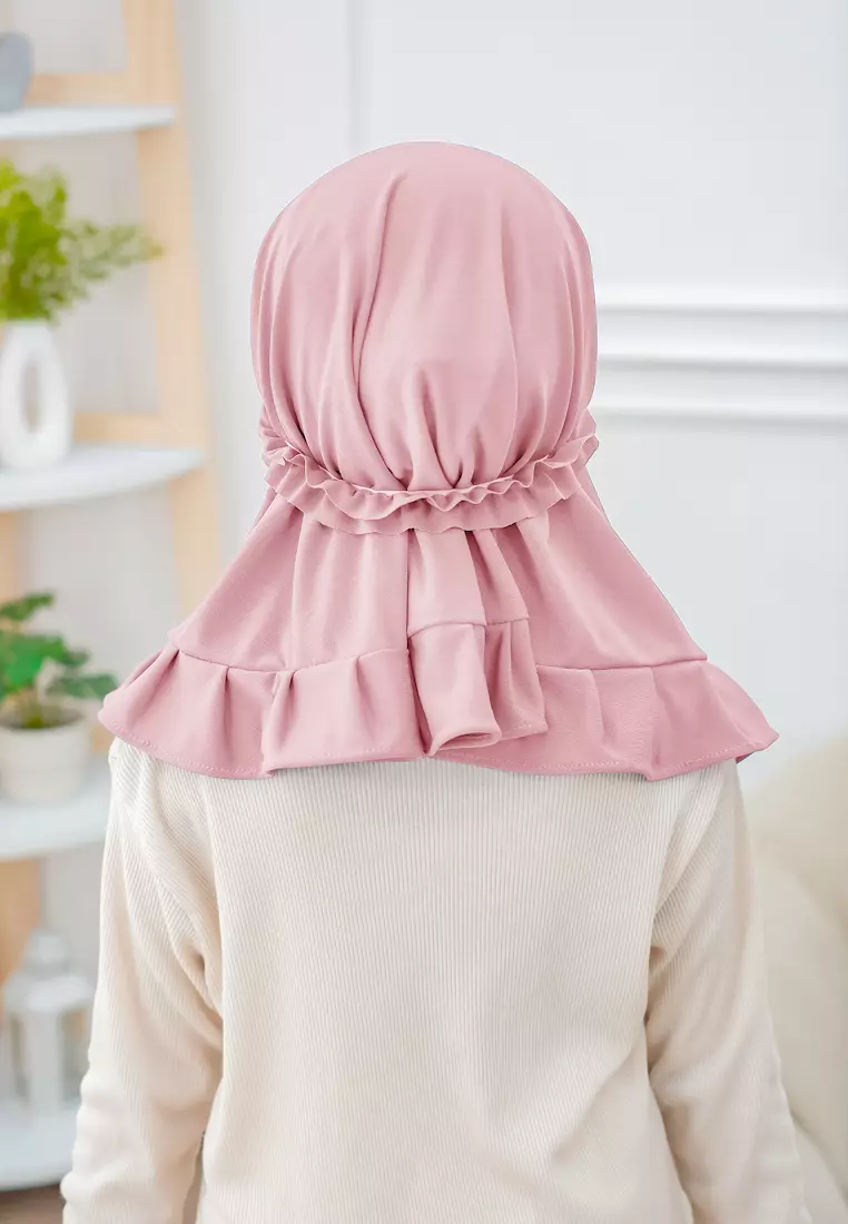 Cotton Bee - Ziva Ruffle Instan | Hijab Instan Anak | Kerudung Jilbab Bergo Tali Anak - Blooming Pink - M