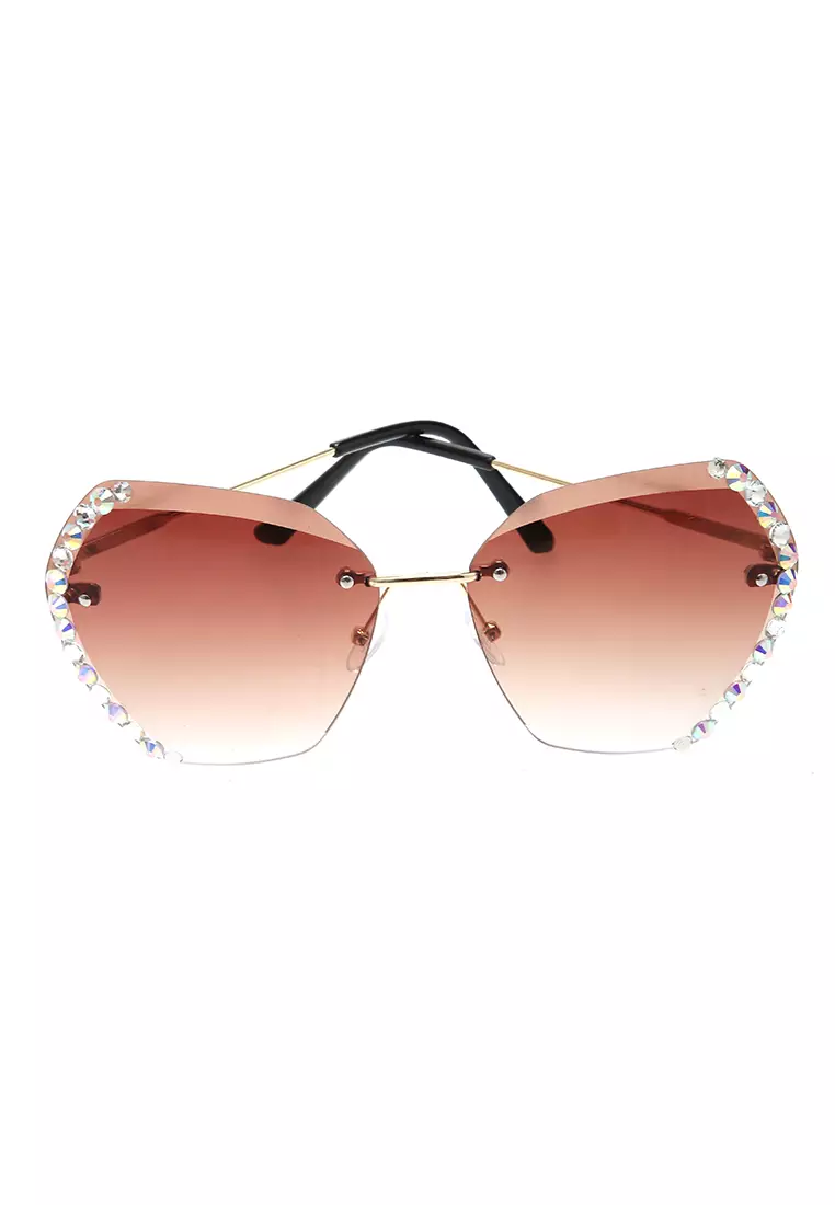Revika Kacamata Fashion Wanita Sunglasses Frameless Cut Edge Material Metal ORIGINAL - Tea