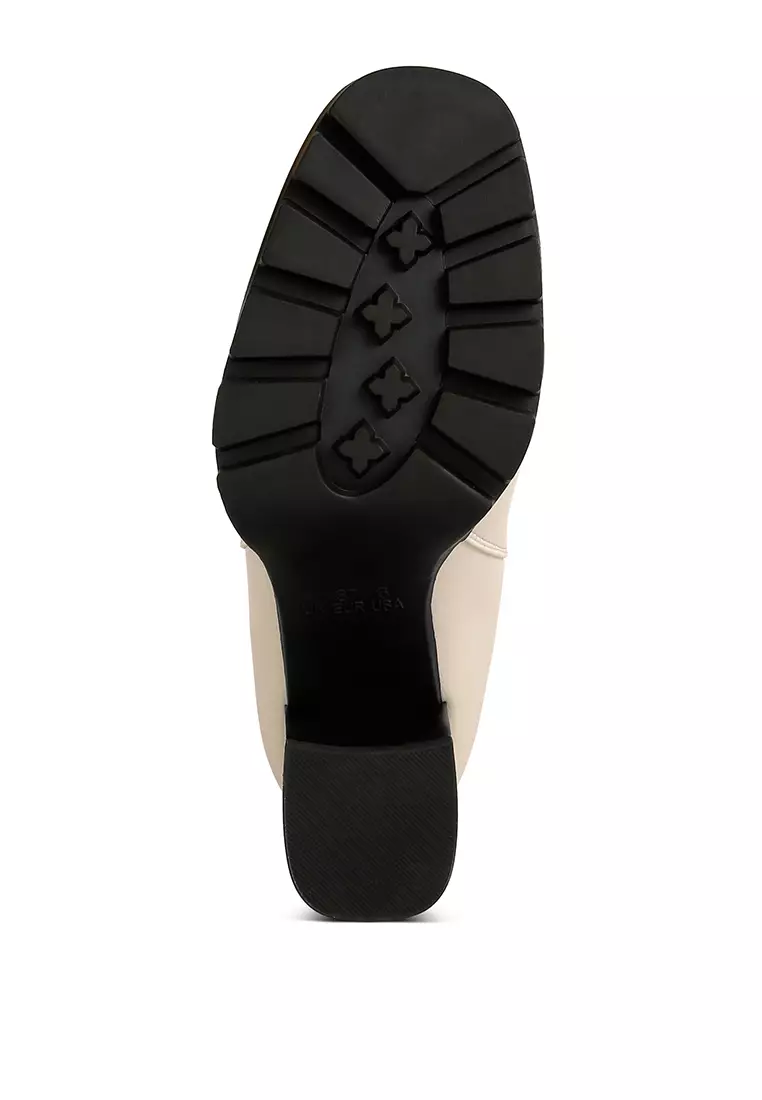 Beige Block Heeled Chelsea Boot