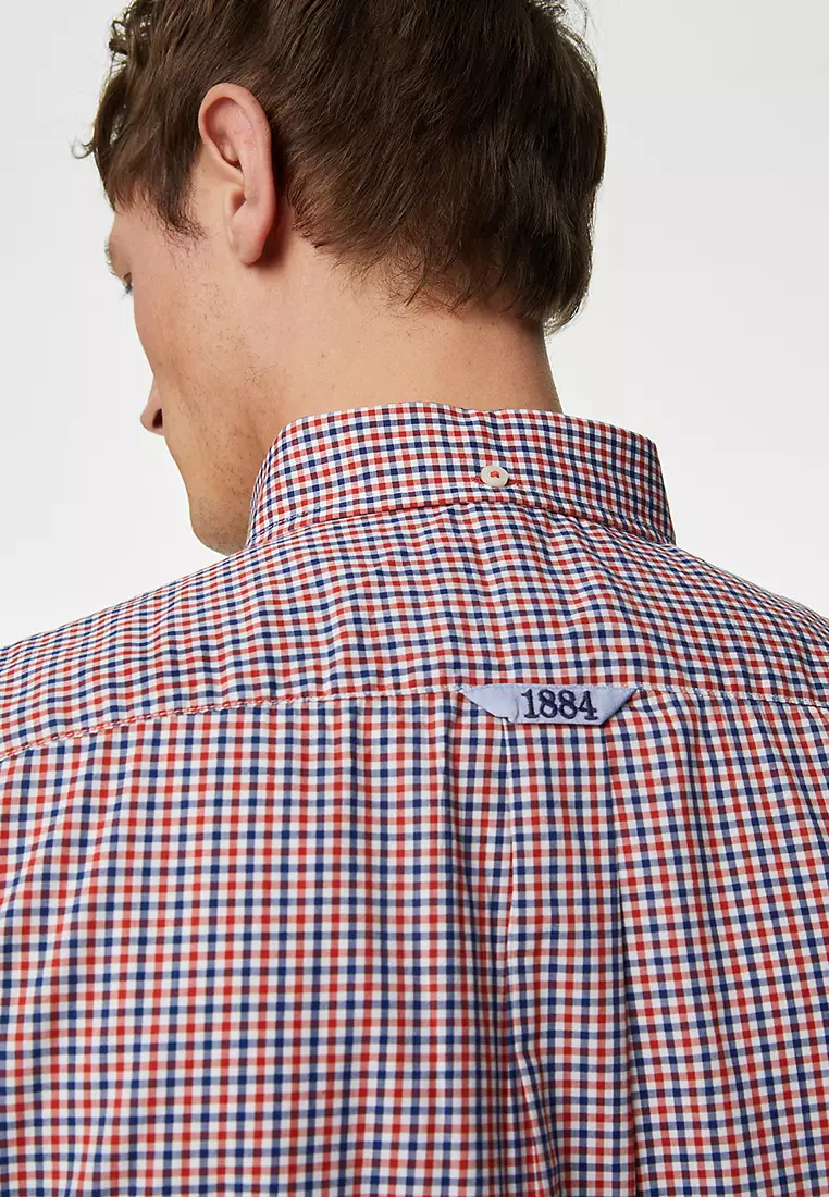 Easy Iron Cotton Stretch Gingham Check Oxford Shirt