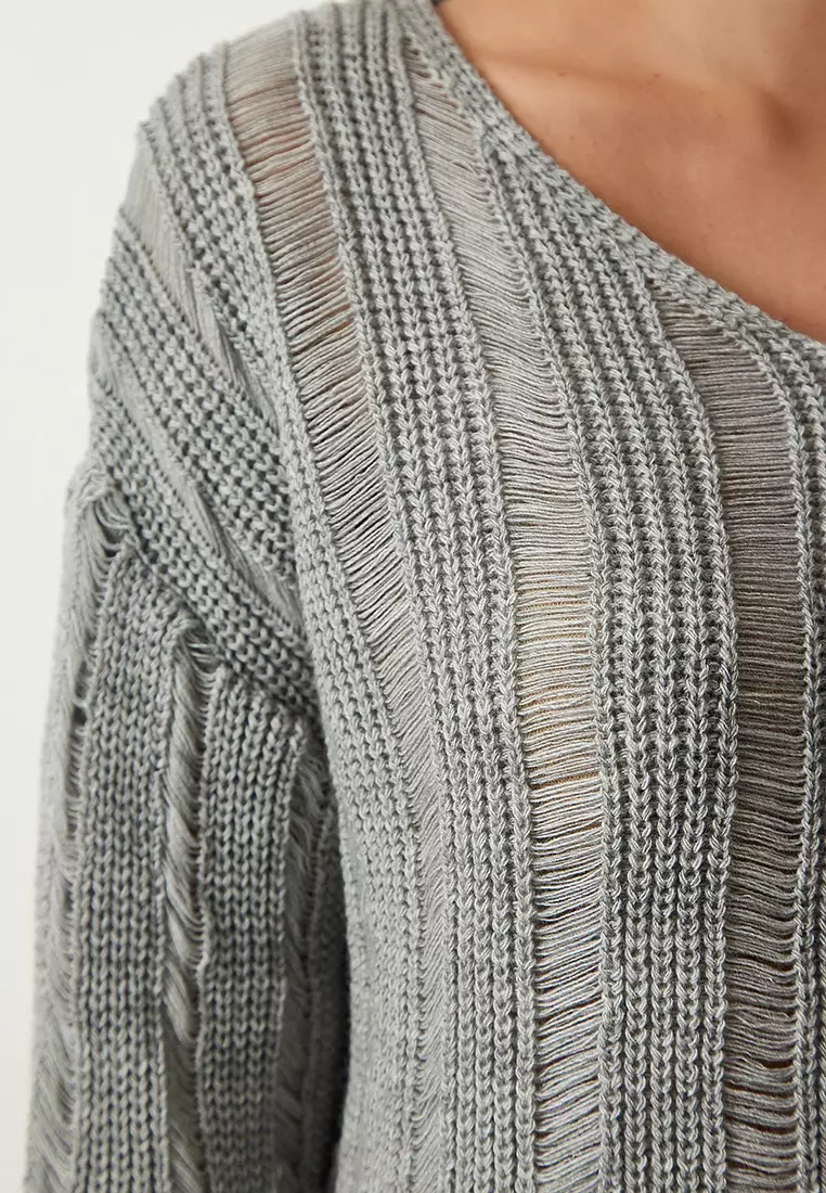 Torn Detail Oversize Knitwear Sweater