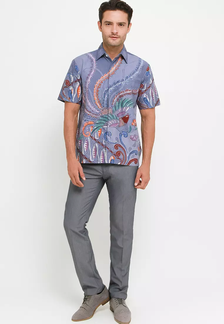 Kemeja Batik Katun Lengan Panjang Motif Murai Medan Biru Batik Exclusive