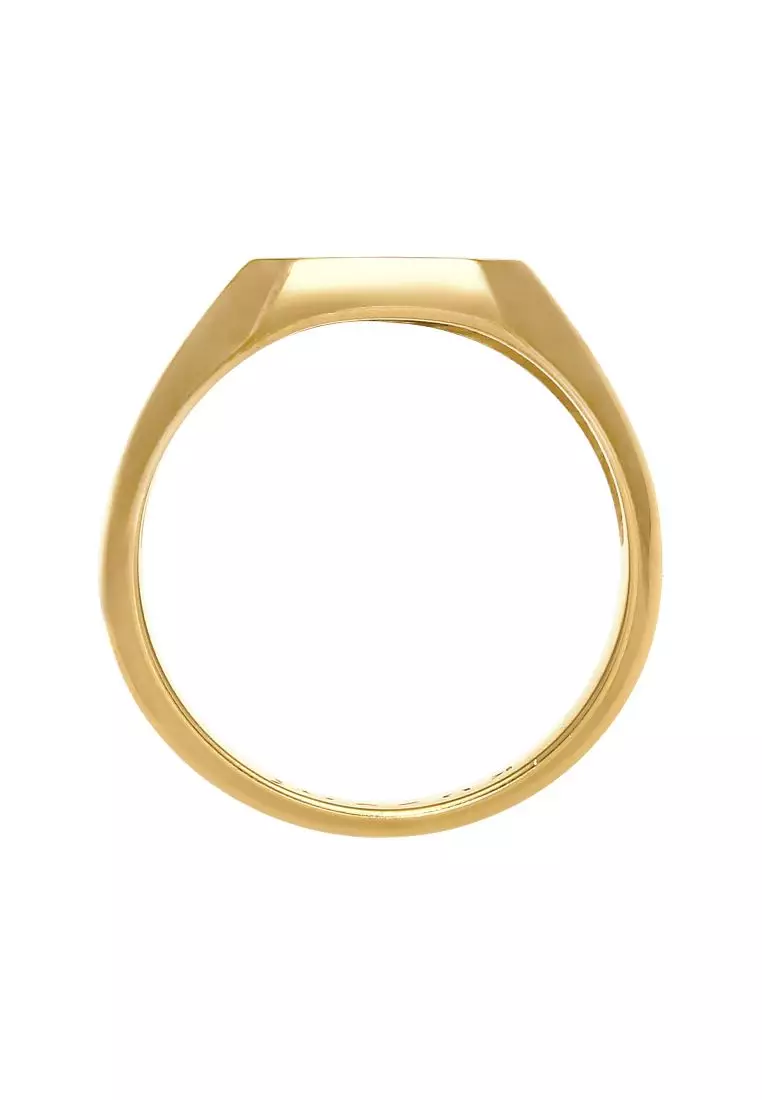 Men's Silver Black Enamel Octagon Signet Ring – Gold-Plated
