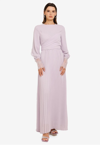 Zalia purple Lace Cuff Pleated Dress 887ECAA14B9B3BGS_1