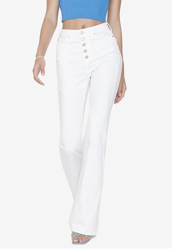 white high rise flare jeans