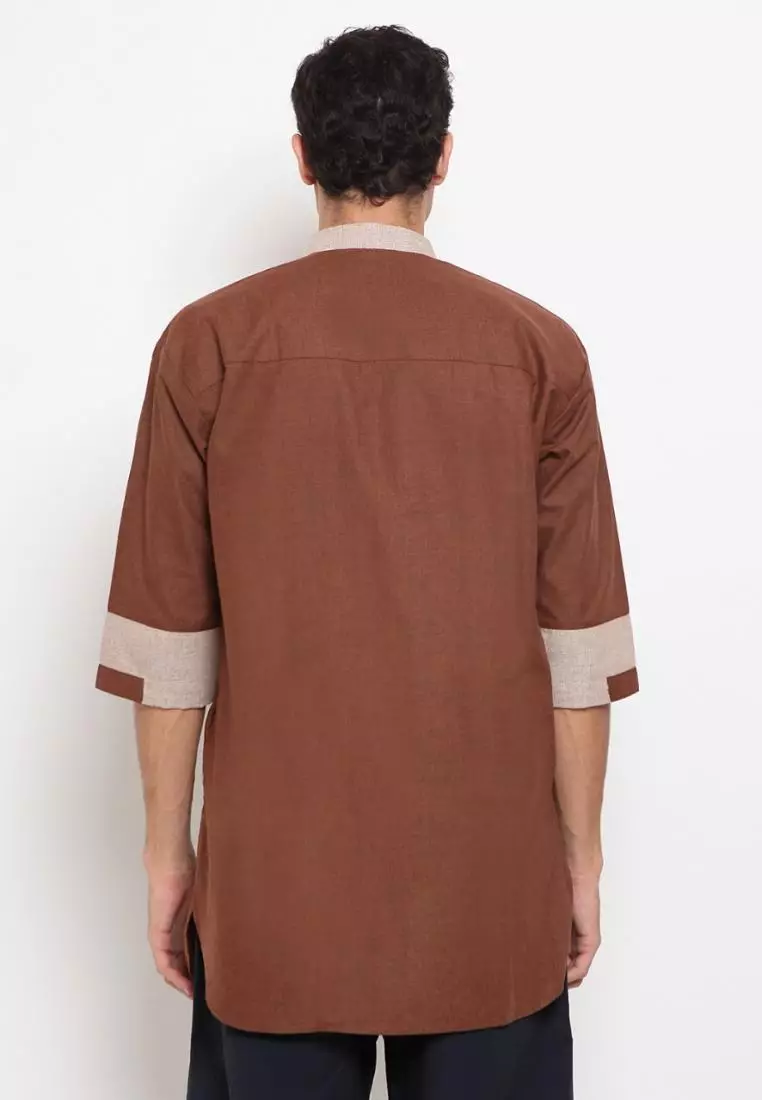 Zayidan Baju Koko Gamis Muslim Pria Nazeef - Coklat