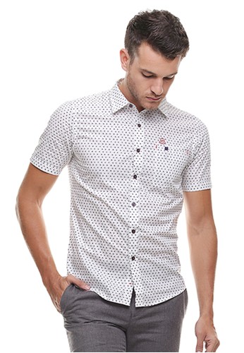 Jual Johnwin LGS - Slim Fit - Kemeja Casual Active -    Polkadot - Putih